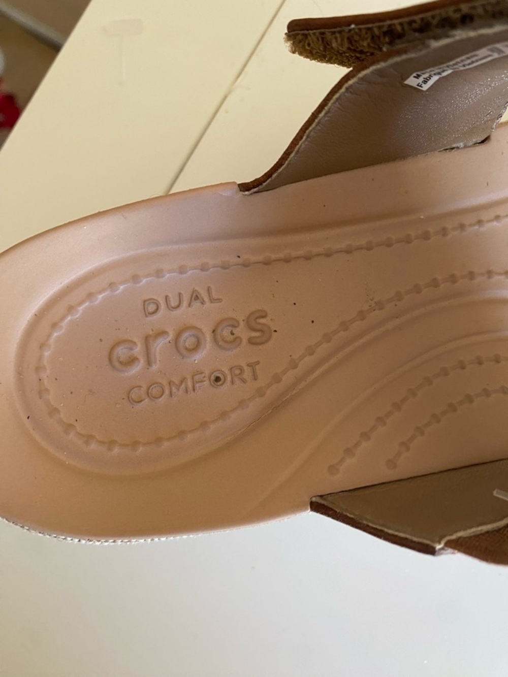 Crocs A-Leigh Sandal Woman 9 Wedge Heel Slides Brown Leather Adjustable - Picture 8 of 11